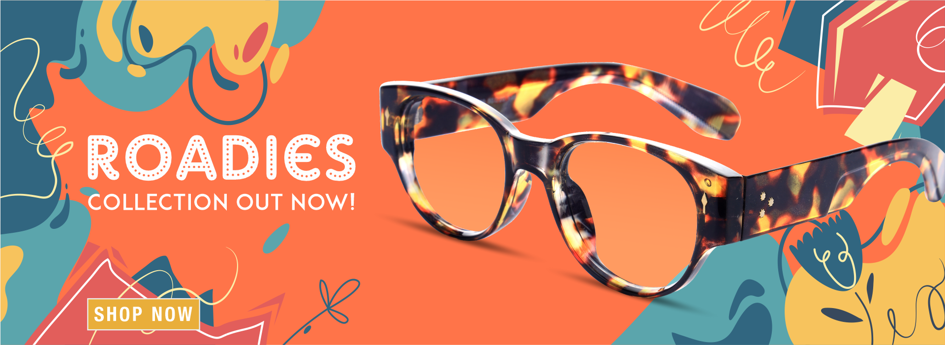 lack rectangular eyeglasses from the Roadies Collection by Specta Look, displayed on a colorful background with bold text.